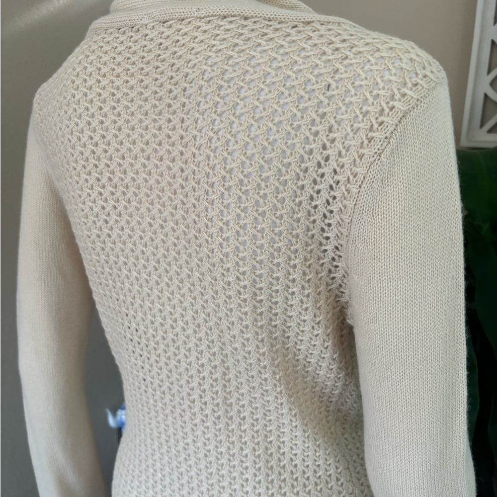 Elegant Cream Women's Sweater with Belted Waist - Picture 5 of 7